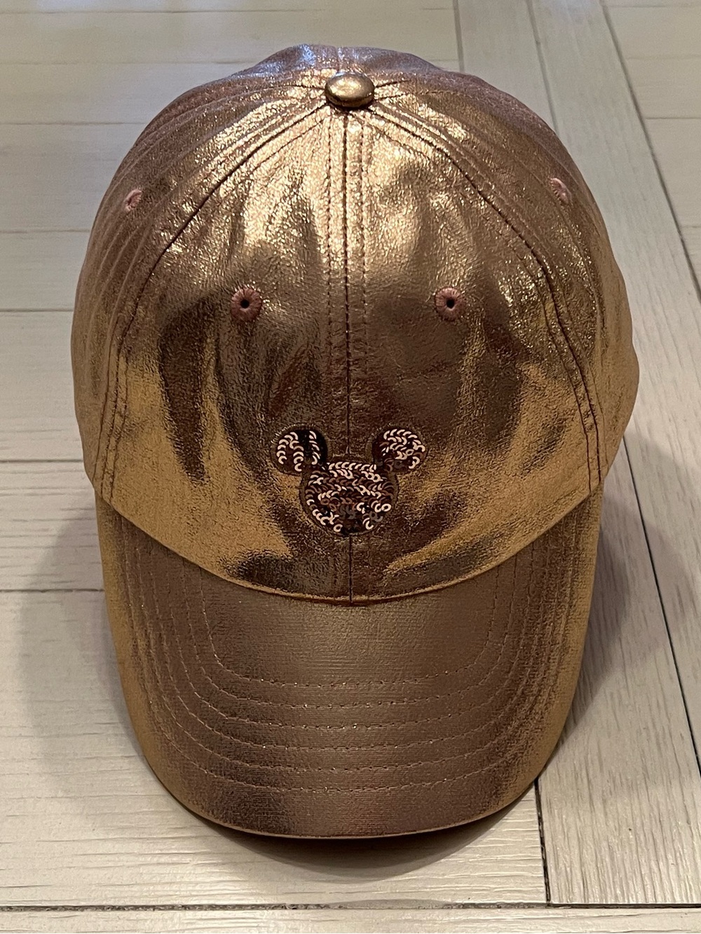 Disney Metallic Rose Gold Sequin Mickey Baseball Cap